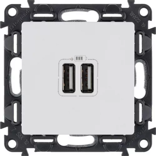 Механизм розетки USB Valena Life 2 разъема 240В/5В 2400мА с лиц. панелью бел. Leg 753412