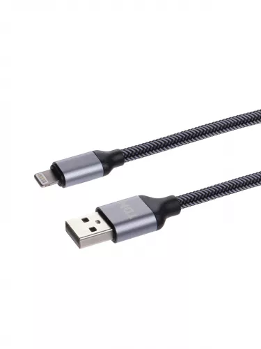 Дата-кабель, ДК 12, USB - Lightning, 1 м, тканевая оплетка, серый, TDM фото 3