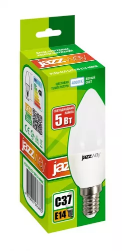 Лампа светодиодная PLED-ECO-C37 5Вт свеча 4000К бел. E14 400лм 220-240В JazzWay 1036865A фото 2