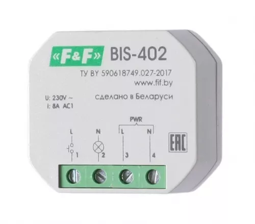 Реле импульсное BIS-402 (для установки в монтажную коробку 230В 8А 1Z IP40) F&F EA01.005.002 Реле импульсное BIS-402 (для установки в монтажную коробку 230В 8А 1Z IP40) F&F EA01.005.002