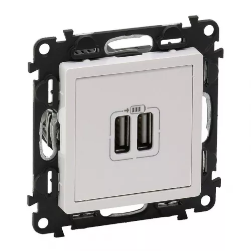 Механизм розетки USB Valena Life 2 разъема 240В/5В 2400мА с лиц. панелью бел. Leg 753412 фото 2