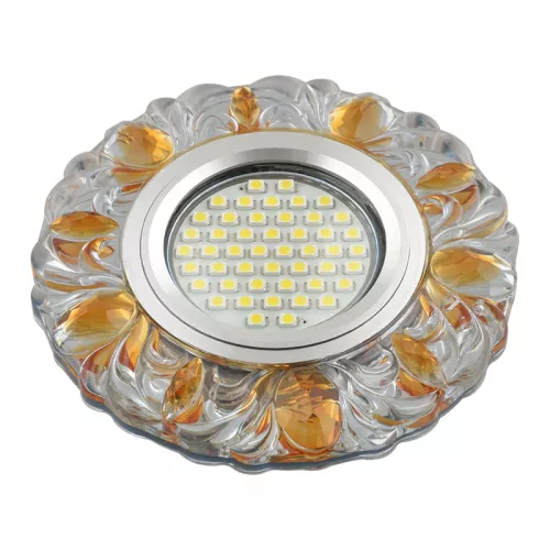 DLS-L136 GU5.3 GLASSY/GOLD Светильник декоративный встраиваемый, серия Luciole. Без лампы, GU5.3. Доп. светодиодная подсветка 3Вт. Стекло. Зеркальный/прозрачный+светло-желтый. ТМ Fametto