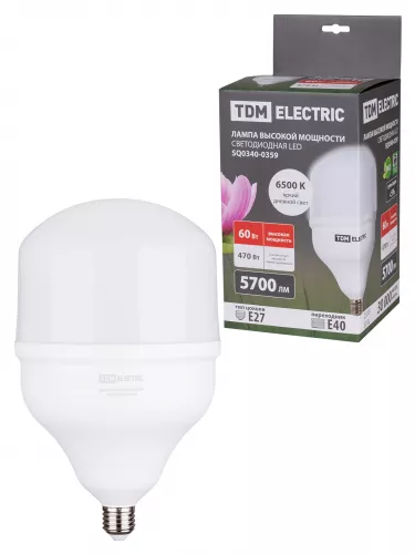 Лампа светодиодная T 60 Вт, 230 В, 6500 К, E27(160x268 мм) TDM