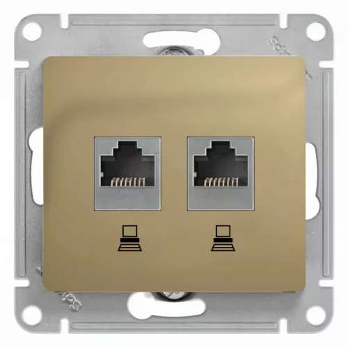 Механизм розетки комп. 2-м Glossa RJ45+RJ45 кат.5е титан SchE GSL000485KK