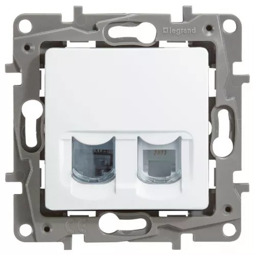 Механизм розетки комп. + телеф. 1-м СП Etika RJ11 + RJ45 CAT.5E UTP бел. Leg 672252