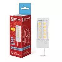 Лампа светодиодная LED-JC 5Вт 12В G4 6500К 480лм IN HOME 4690612036106