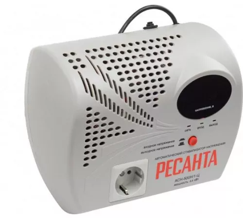 Стабилизатор напряжения АСН-500 Н/1-Ц 1ф 0.5кВт настен. с розеткой IP20 релейный Ресанта 63/6/9 фото 2