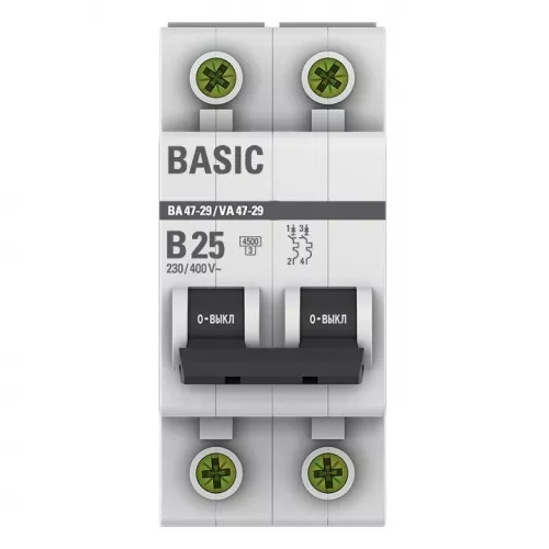 Выключатель автоматический модульный 2п B 25А 4.5кА ВА 47-29 Basic EKF mcb4729-2-25-B фото 2