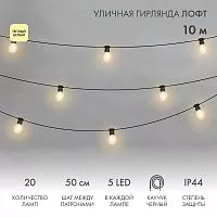 Гирлянда уличная "Лофт" 20 прозр. ламп х 5LED влагостойкая IP44 провод черн. каучук Neon-Night 331-357
