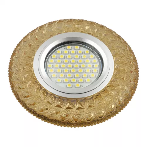 DLS-L144 GU5.3 GLASSY/GOLD Светильник декоративный встраиваемый, серия Luciole. Без лампы, цоколь GU5.3. Доп. светодиодная подсветка 3Вт. Стекло. Зеркальный/светло-желтый. ТМ Fametto