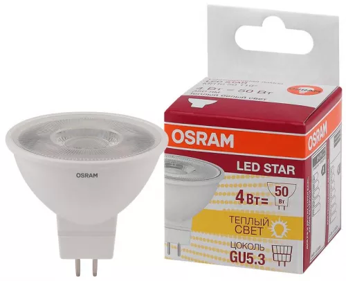 Лампа светодиодная LED STAR MR16 4.2W/830 (замена 50Вт) 4.2Вт пласт. 3000К тепл. бел. GU5.3 350лм 110 град. 220-240В OSRAM 4052899981140 фото 2