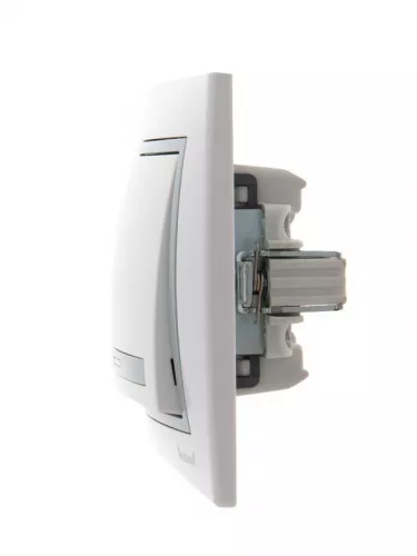 Выключатель 1-кл. СП Мира 10А IP20 с сер. вставкой бел. LEZARD 701-0215-100 фото 3