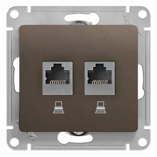 Механизм розетки комп. 2-м Glossa RJ45+RJ45 кат.5е шоколад SchE GSL000885KK
