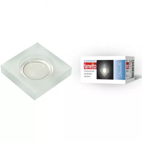 DLS-L111 GU5.3 CHROME/MATT CLEAR Светильник декоративный встраиваемый, серия Luciole. Квадратный. Без лампы, GU5.3. Доп. светодиодная подсветка 3Вт. Металл/стекло. Хром/матовый+прозрачный. ТМ Fametto