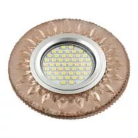 DLS-L141 GU5.3 GLASSY/LIGHT TEA Светильник декоративный встраиваемый, серия Luciole. Без лампы, цоколь GU5.3. Доп. светодиодная подсветка 3Вт. Стекло. Зеркальный/светло-коричневый. ТМ Fametto