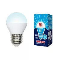 LED-G45-9W/NW/E27/FR/NR Лампа светодиодная. Форма "шар", матовая. Серия Norma. Белый свет (4000K). Картон. ТМ Volpe