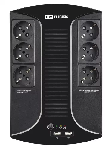 Источник бесперебойного питания ИБП 850 ВА 6 розеток +2USB TDM фото 3