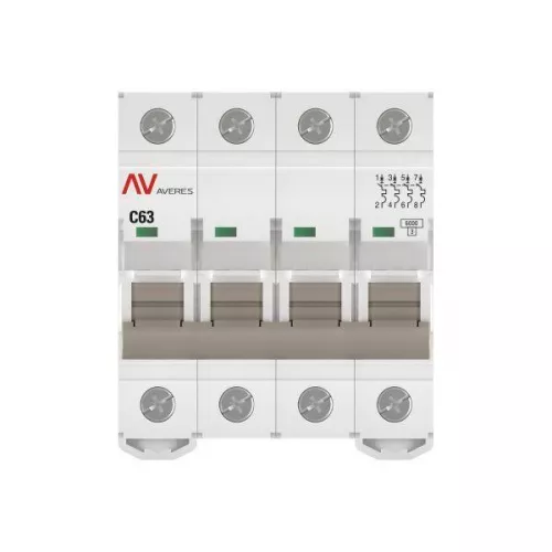 Выключатель автоматический модульный 4п C 63А 6кА AV-6 AVERES EKF mcb6-4-63C-av фото 3
